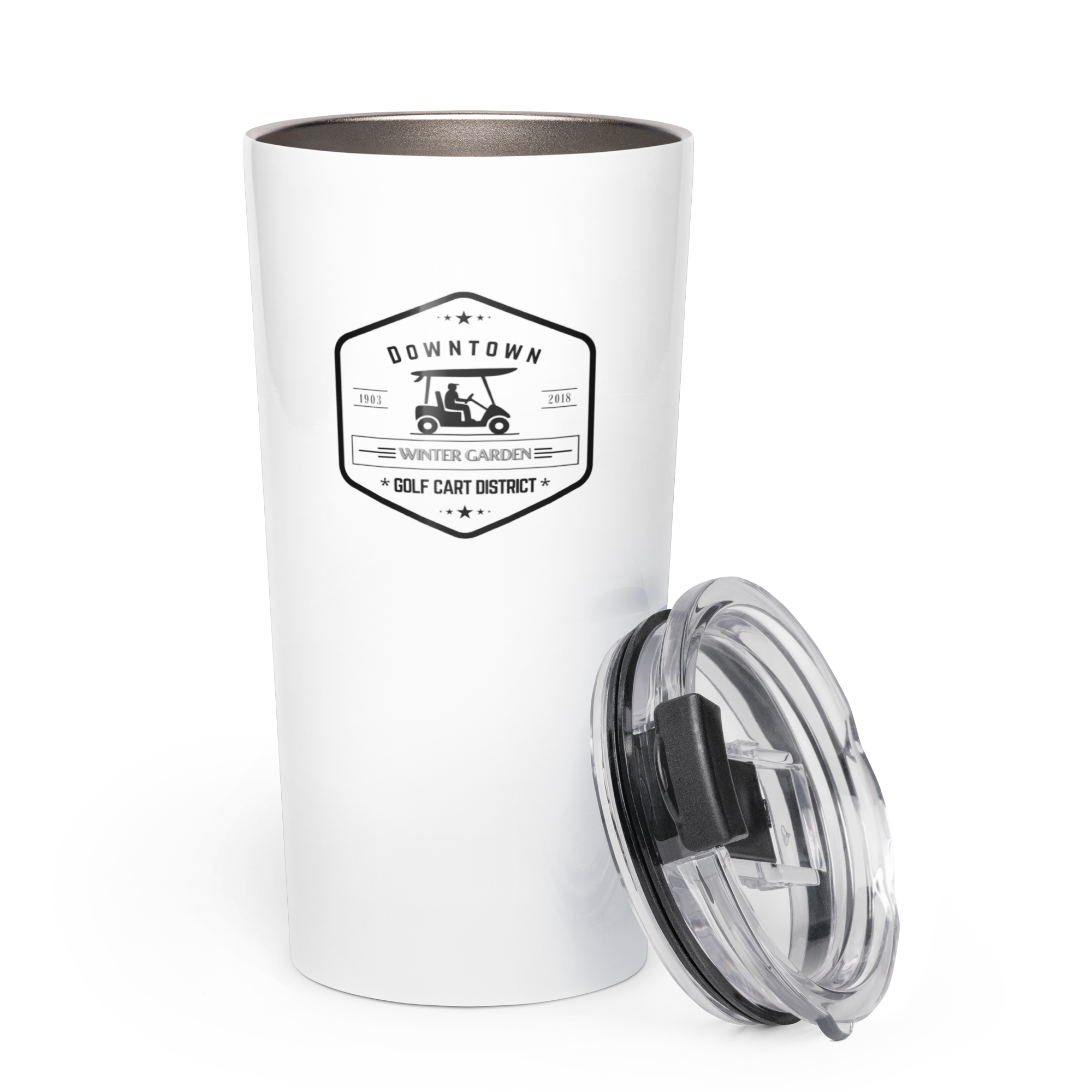 Golf Cart District Downtown Hex Logo - Tapered stainless steel tumbler